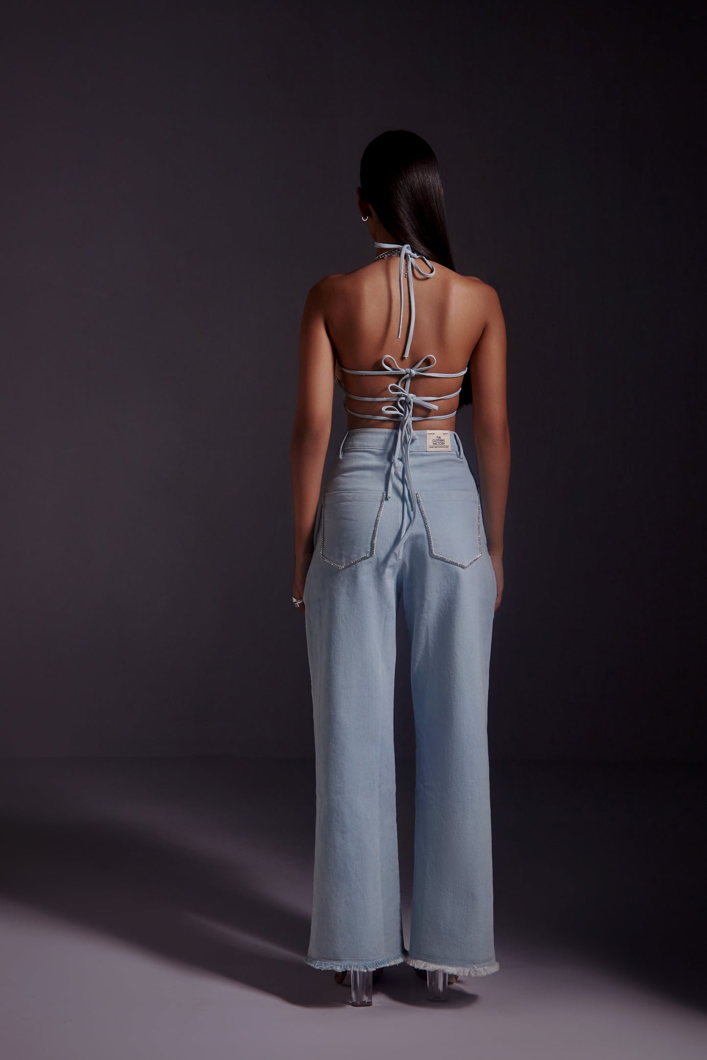 Rhinestone Embellished Jeans with Side Slit