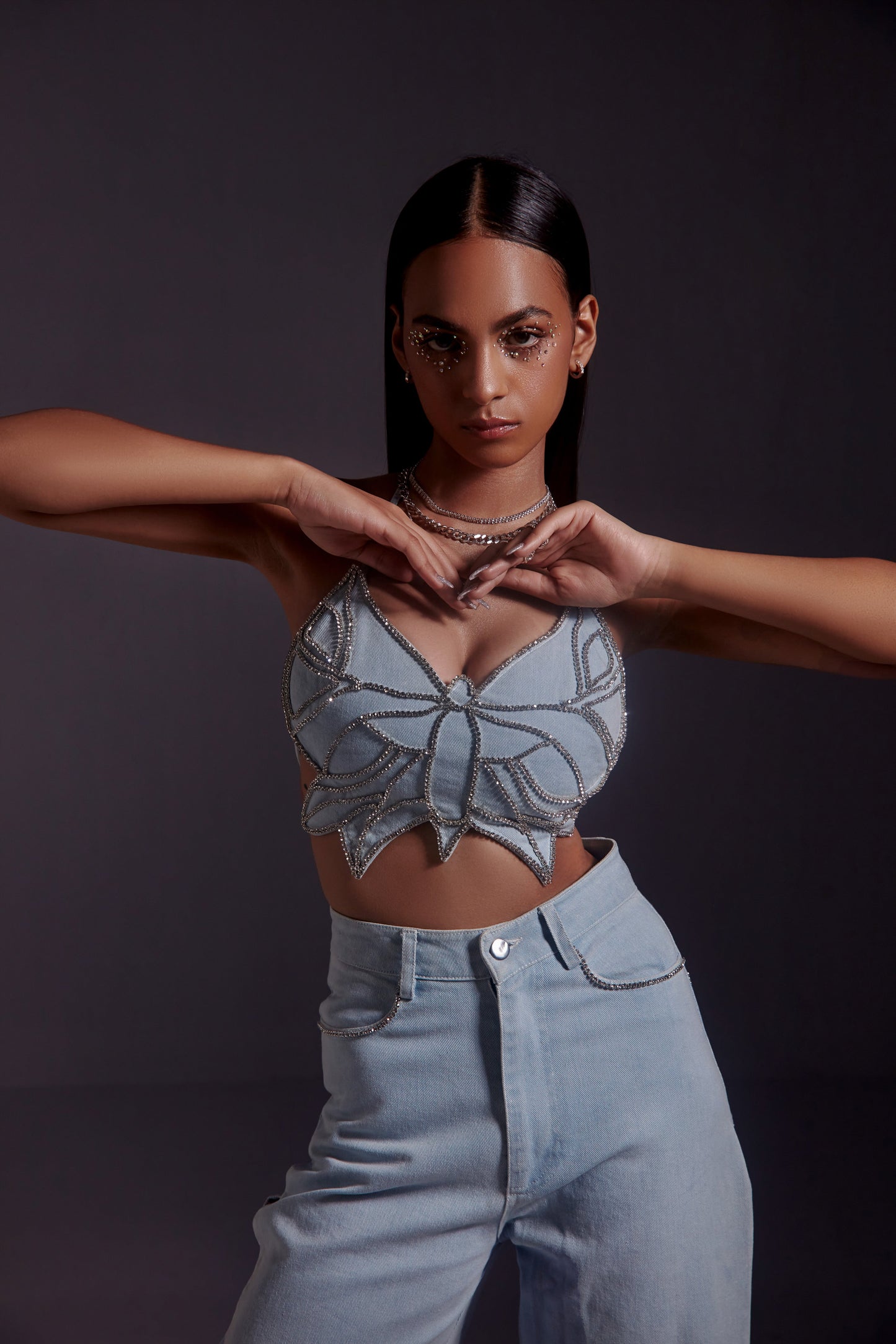 Rhinestone Embellished Butterfly Top