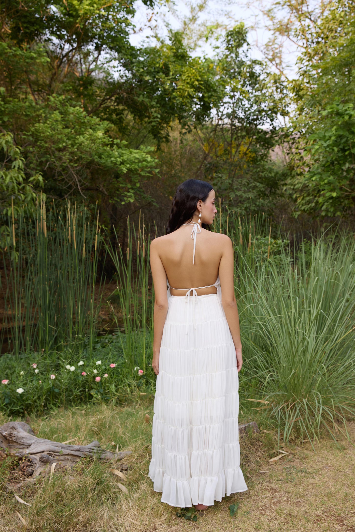 White Gathered Maxi Skirt