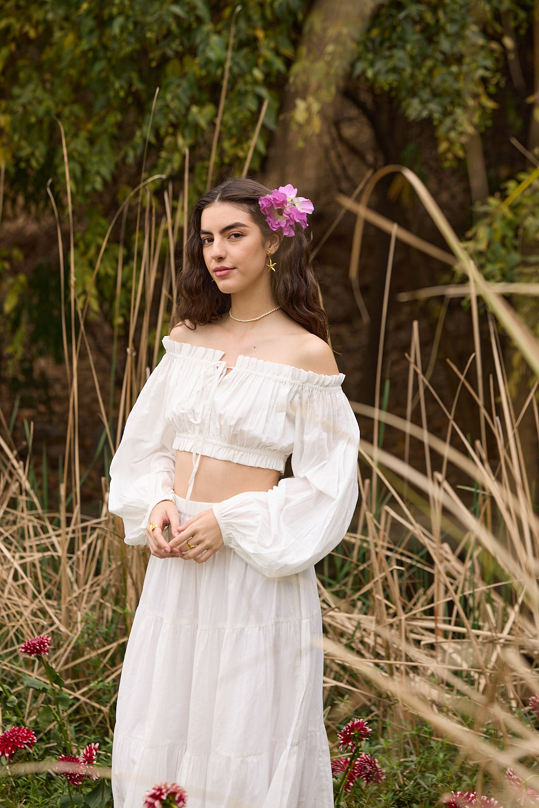 White Off-Shoulder Crop Top