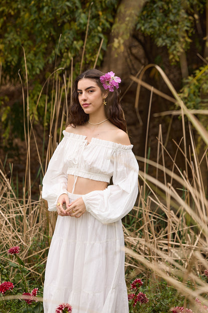 White Off-Shoulder Crop Top