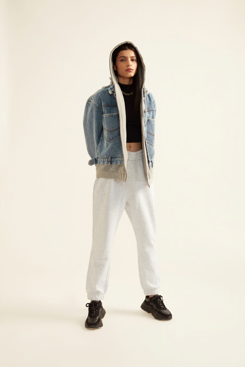 Denim Jacket with Grey Hoodie