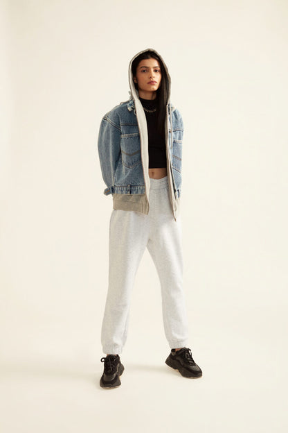 Denim Jacket with Grey Hoodie