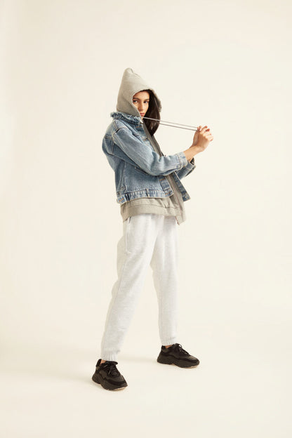 Denim Jacket with Grey Hoodie