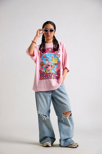 Spongebob:Make Waves Oversized T-shirt | The Clothing Factory at Broadway