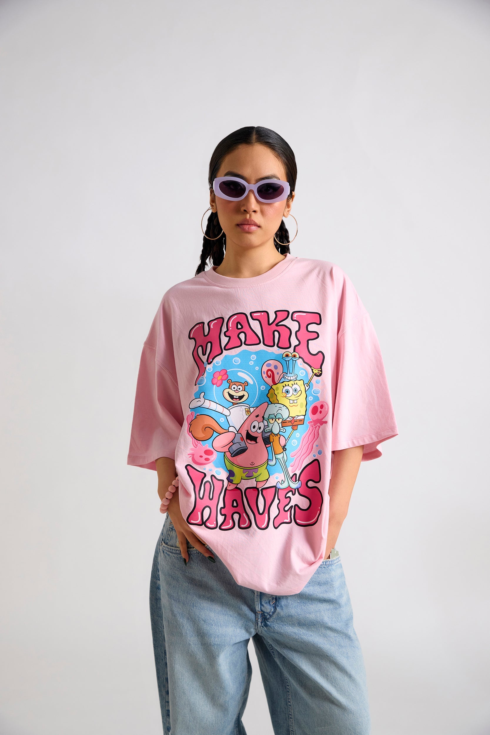 Spongebob:Make Waves Oversized T-shirt | The Clothing Factory at Broadway