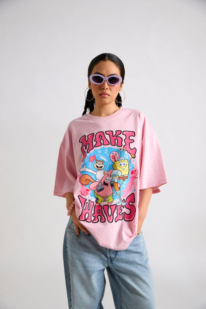 Spongebob:Make Waves Oversized T-shirt | The Clothing Factory at Broadway