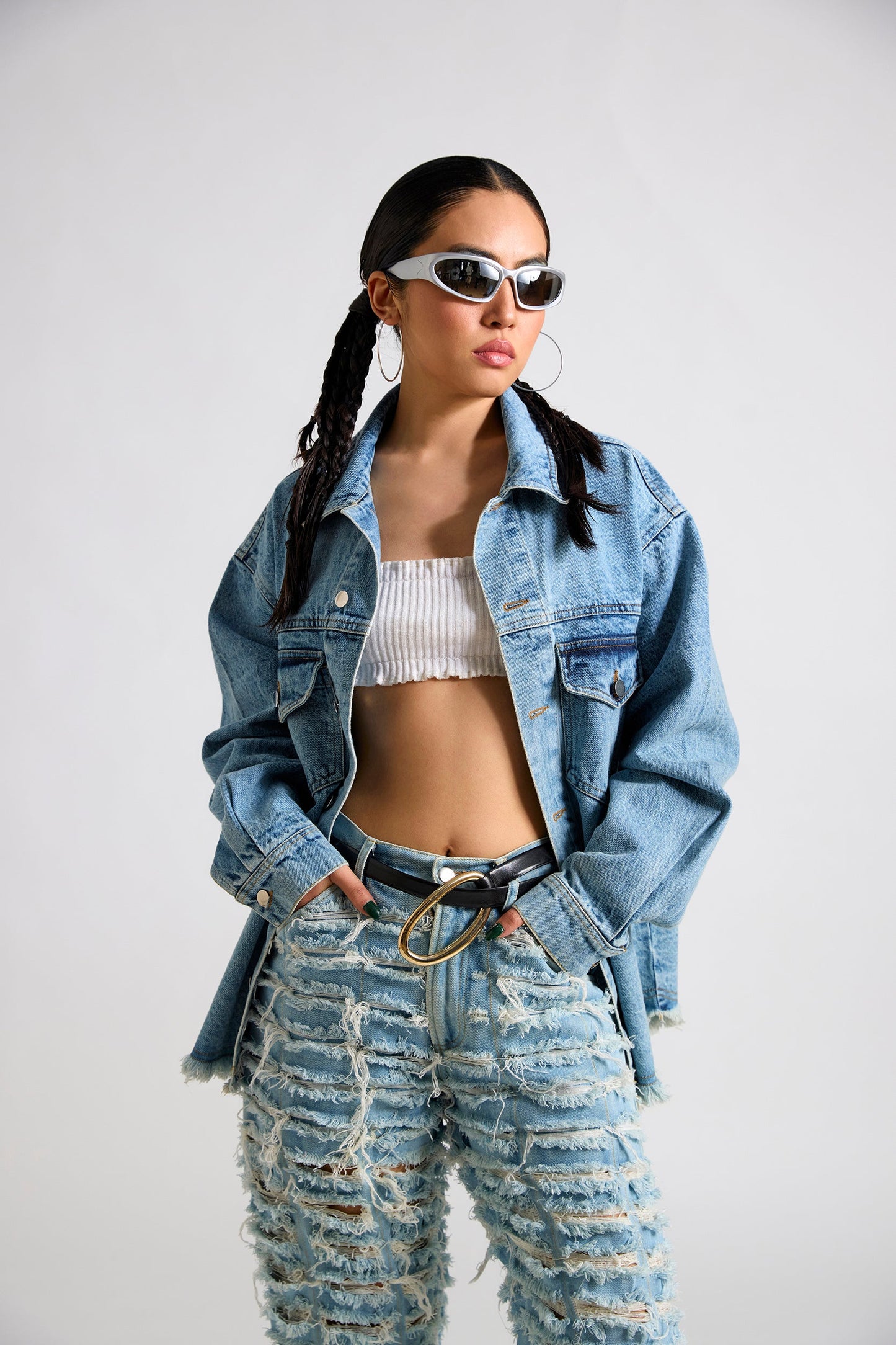 Spongebob:Stay Positive Canvas Oversized Denim Jacket