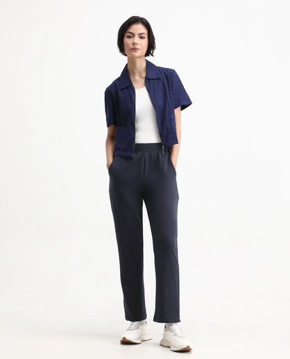 Rareism Women's Tribon Navy Cotton Blend Straight Fit Track Pant | RAREISM at Broadway