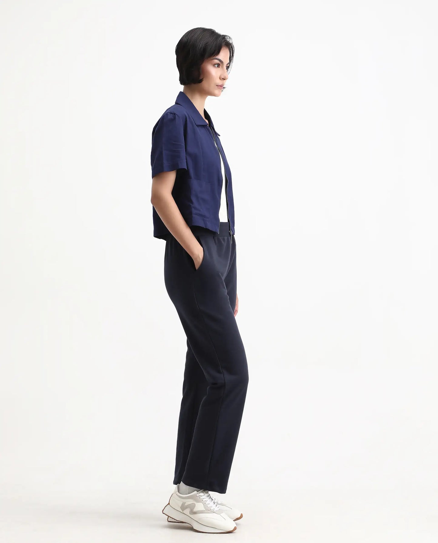 Rareism Women's Tribon Navy Cotton Blend Straight Fit Track Pant | RAREISM at Broadway