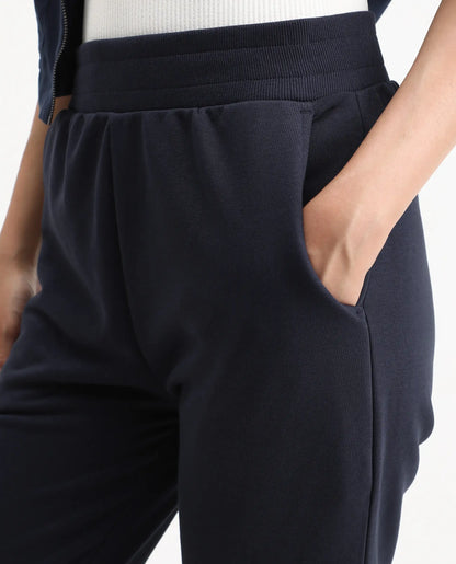 Rareism Women's Tribon Navy Cotton Blend Straight Fit Track Pant | RAREISM at Broadway