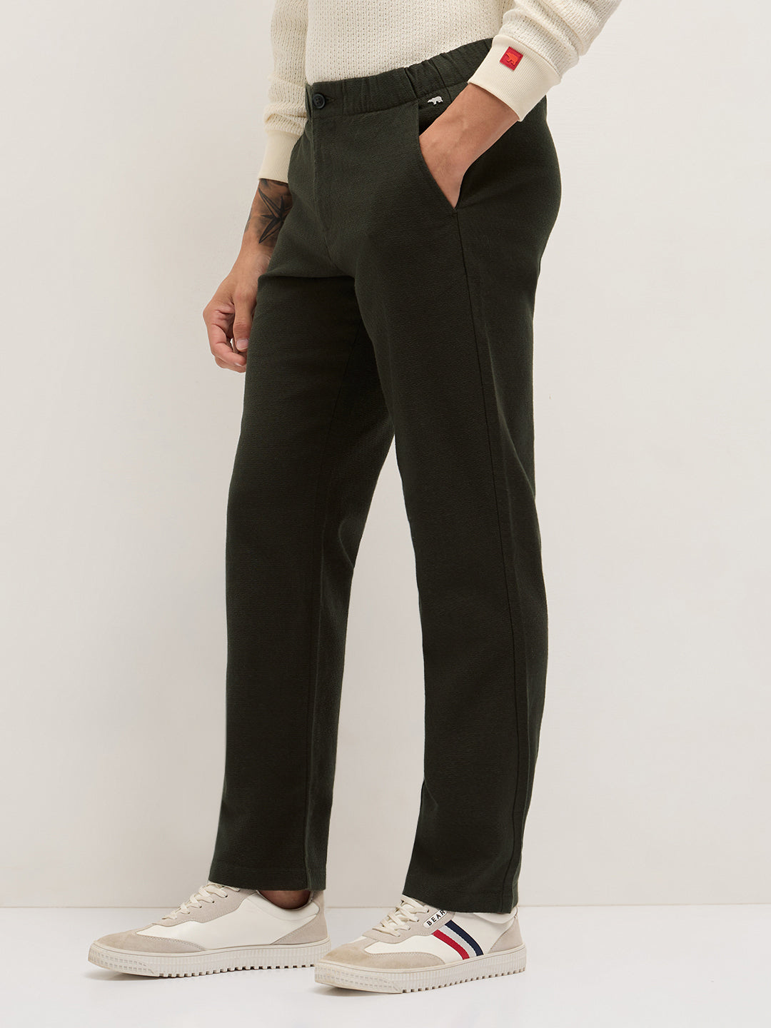 Men Solid Cotton Straight Fit Casual Trousers TRO-ARTAE-OL