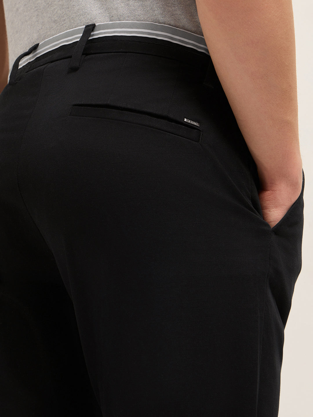 Men Solid Cotton Straight Fit Casual Trouser TRO-BONOT-BK