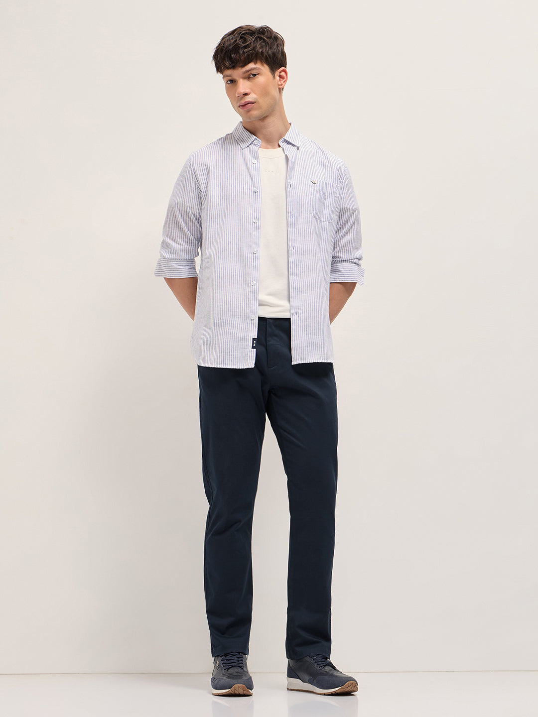 Men Solid Cotton Straight Fit Casual Trouser TRO-CAIRE-BL