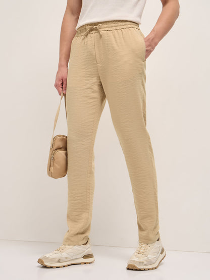 Men Solid Slim Fit Formal Trouser With Elastic Waistband TRO-EDSAL-CR