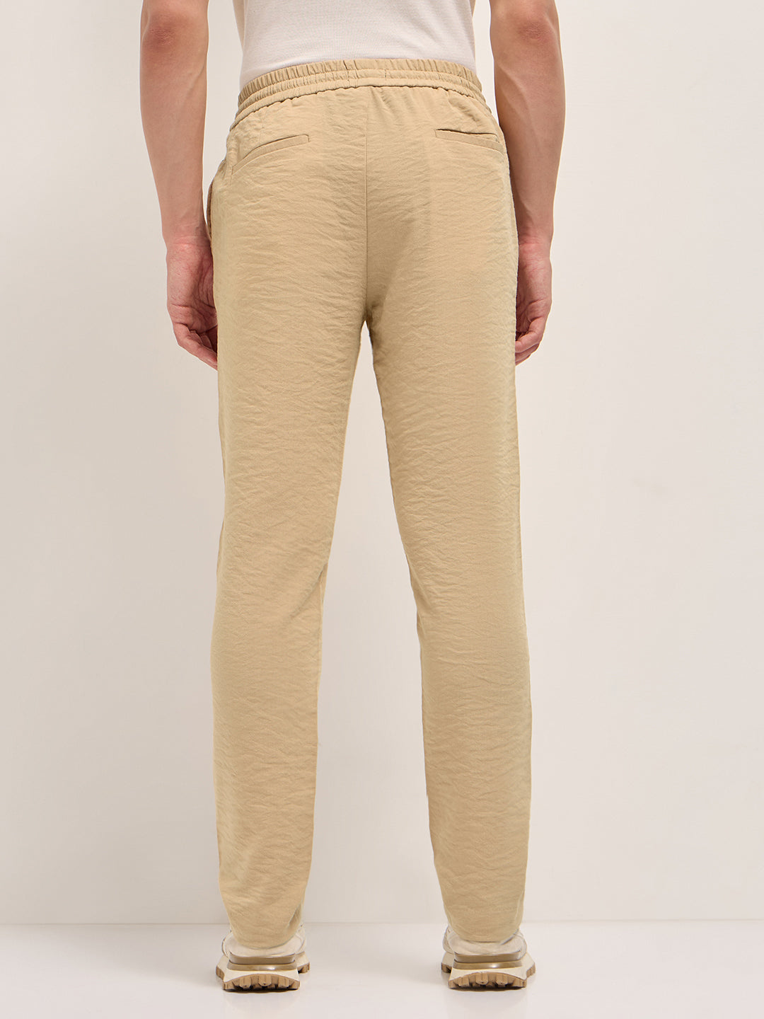 Men Solid Slim Fit Formal Trouser With Elastic Waistband TRO-EDSAL-CR