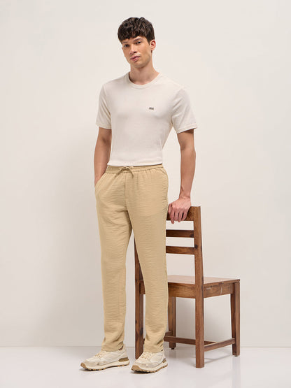 Men Solid Slim Fit Formal Trouser With Elastic Waistband TRO-EDSAL-CR