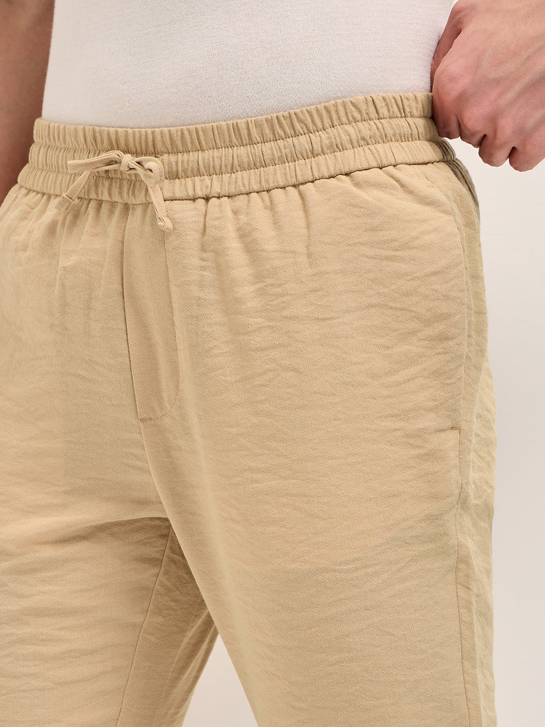 Men Solid Slim Fit Formal Trouser With Elastic Waistband TRO-EDSAL-CR