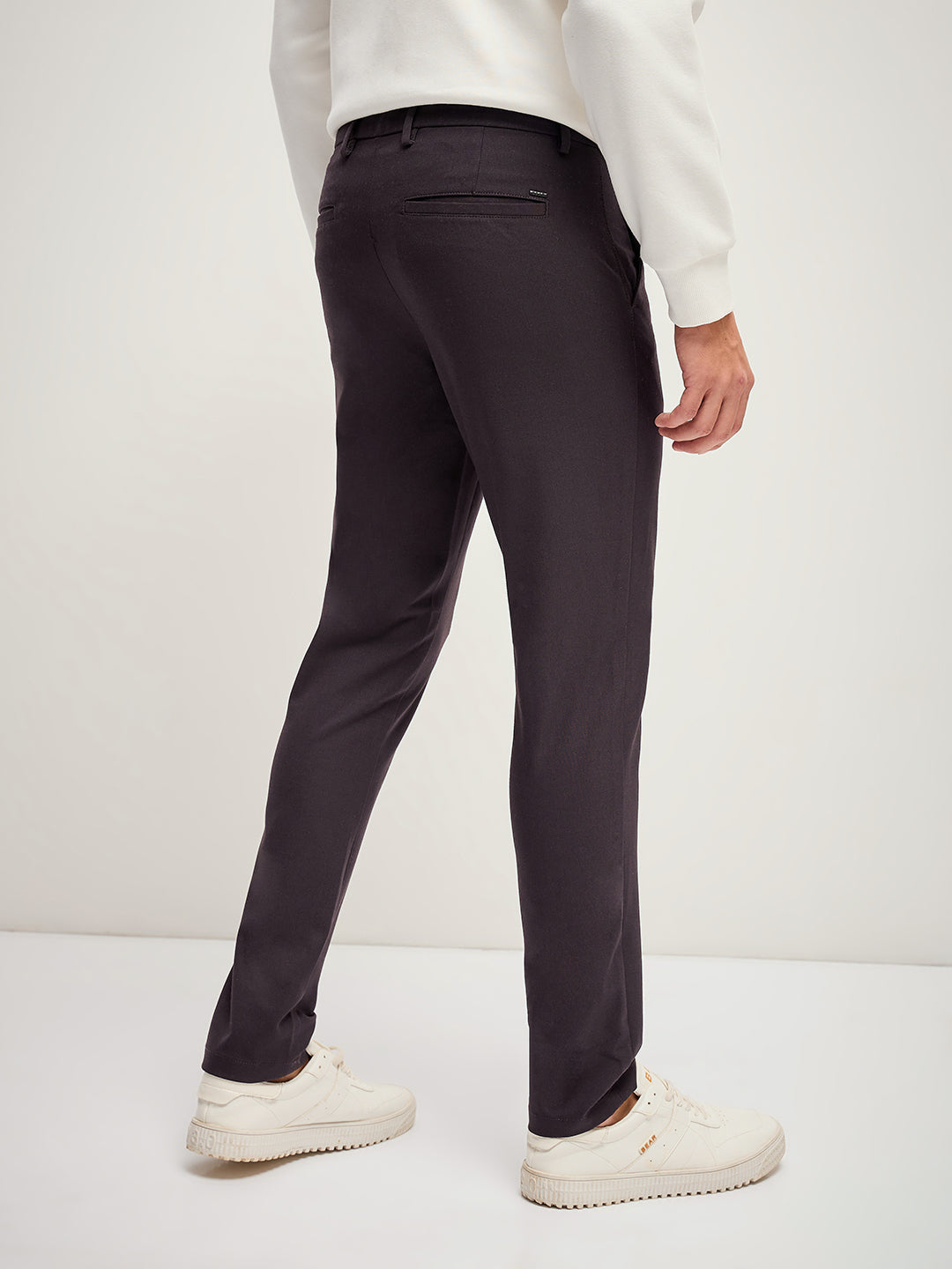 Men Solid 4 Way Stretch Slim Fit Formal Trousers TRO-ELBUR-BR