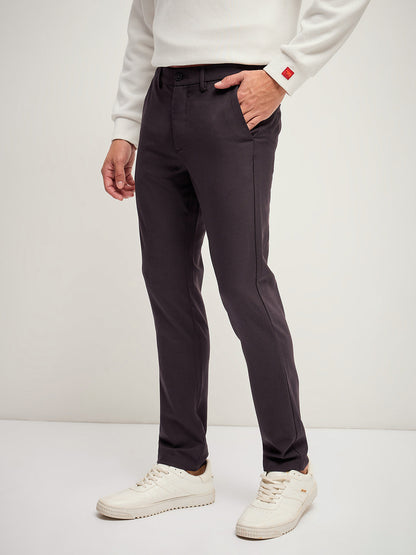 Men Solid 4 Way Stretch Slim Fit Formal Trousers TRO-ELBUR-BR