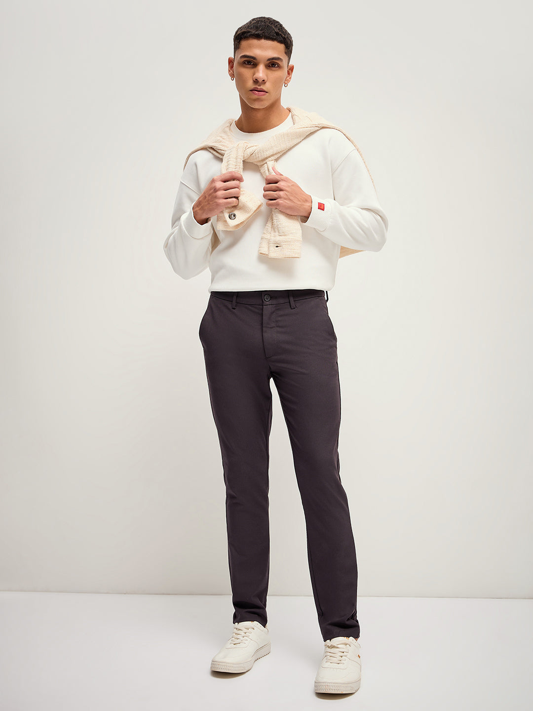 Men Solid 4 Way Stretch Slim Fit Formal Trousers TRO-ELBUR-BR