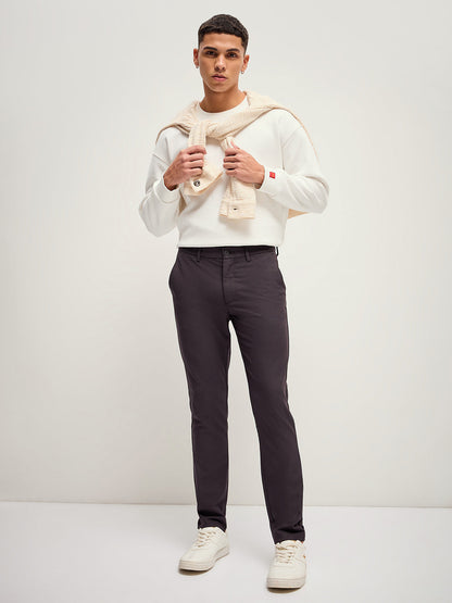 Men Solid 4 Way Stretch Slim Fit Formal Trousers TRO-ELBUR-BR