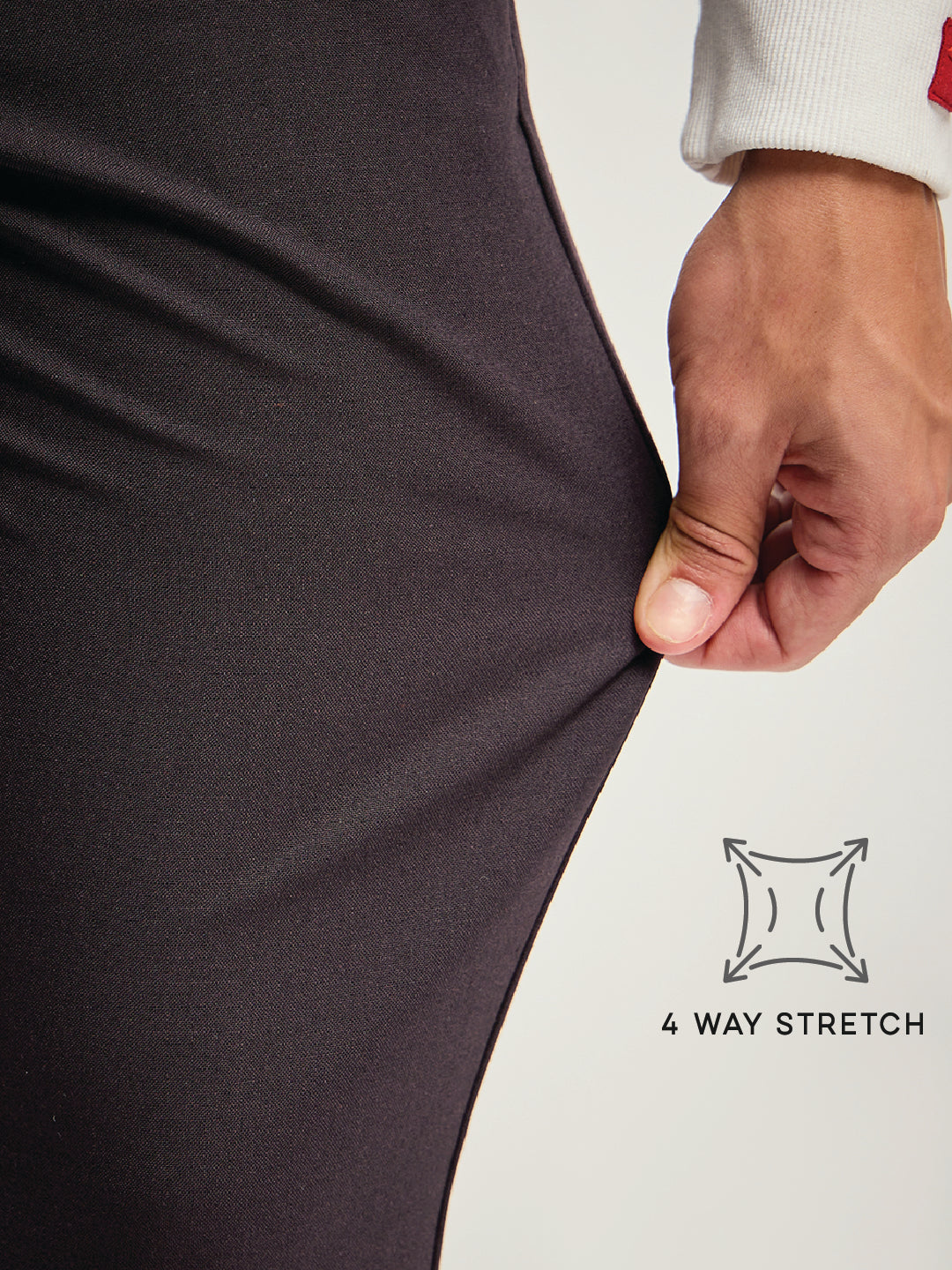 Men Solid 4 Way Stretch Slim Fit Formal Trousers TRO-ELBUR-BR