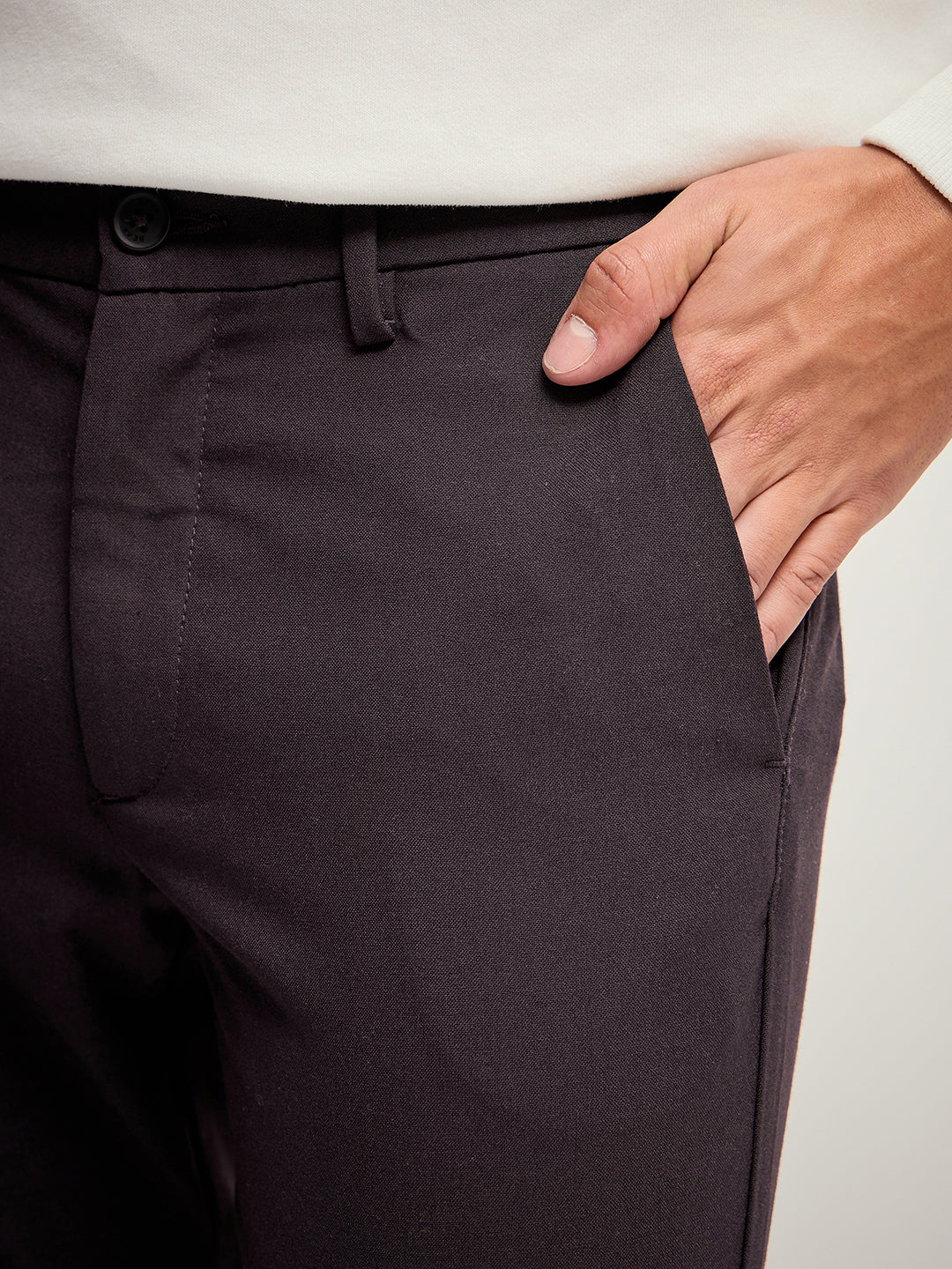 Men Solid 4 Way Stretch Slim Fit Formal Trousers TRO-ELBUR-BR