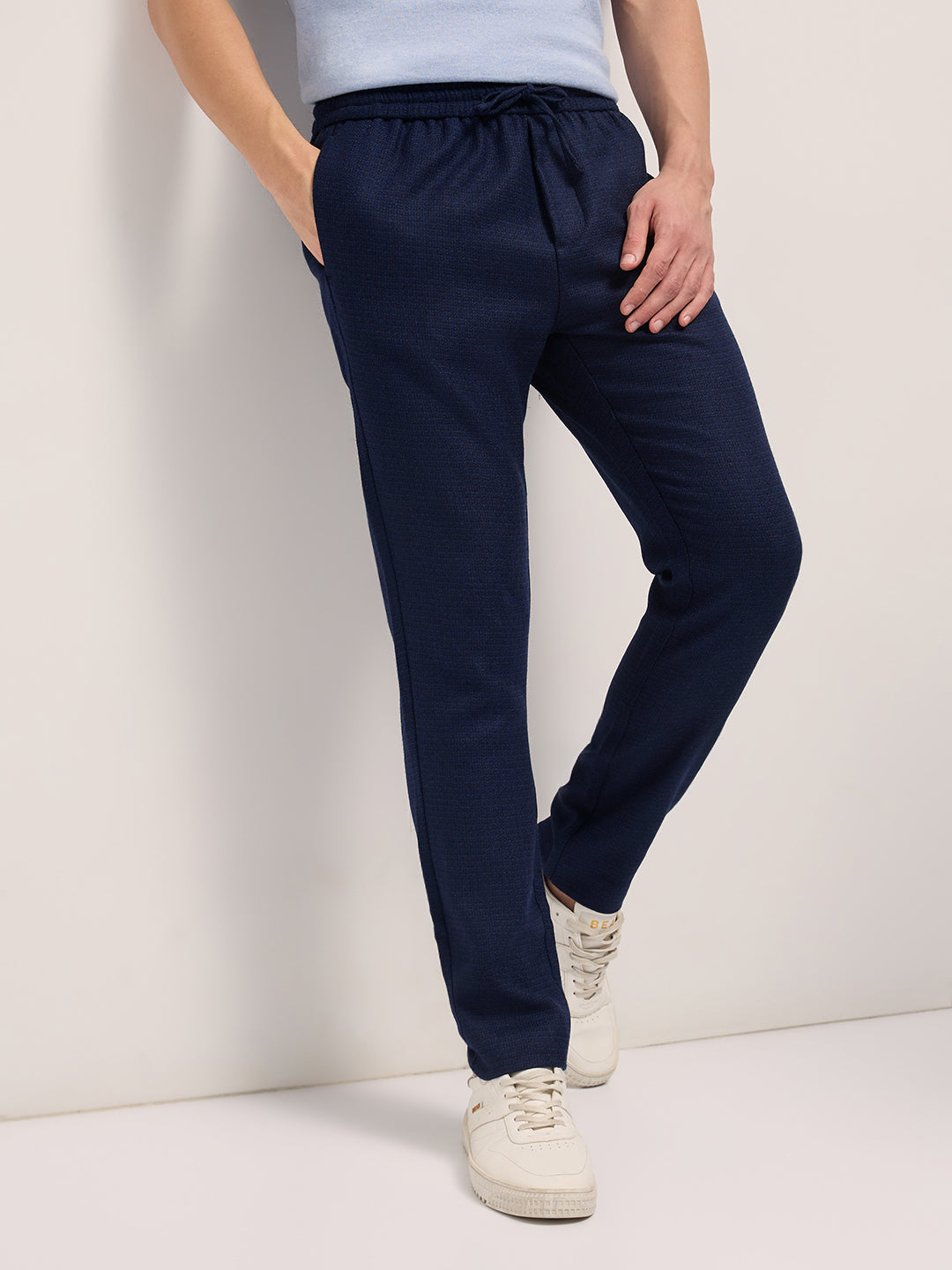 Men Solid Slim Fit Formal Trouser With Elastic Waistband TRO-ESPEN-BL