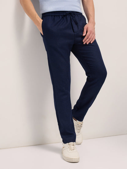 Men Solid Slim Fit Formal Trouser With Elastic Waistband TRO-ESPEN-BL