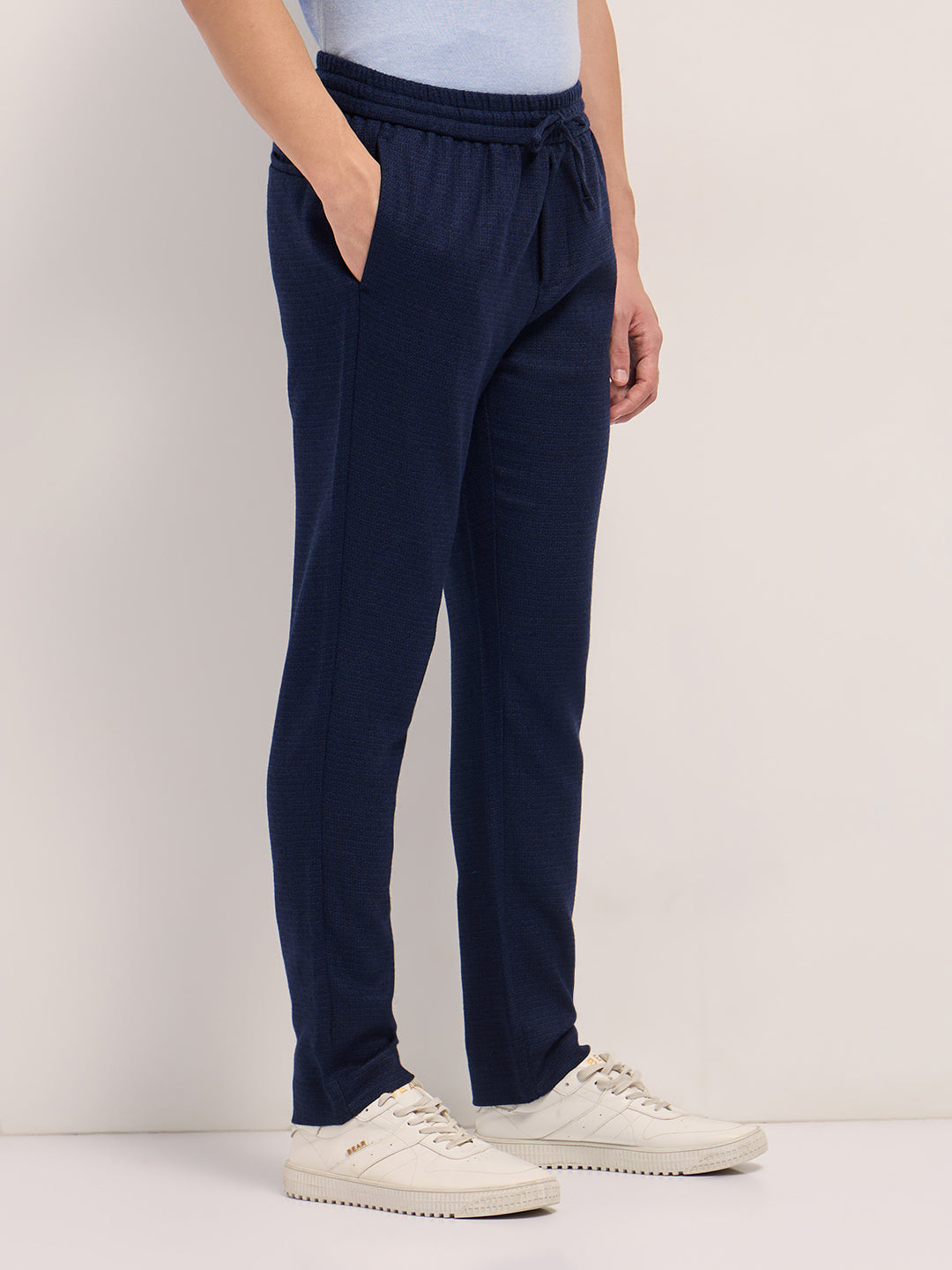 Men Solid Slim Fit Formal Trouser With Elastic Waistband TRO-ESPEN-BL