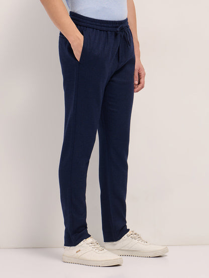 Men Solid Slim Fit Formal Trouser With Elastic Waistband TRO-ESPEN-BL