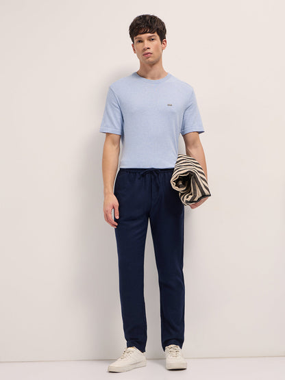 Men Solid Slim Fit Formal Trouser With Elastic Waistband TRO-ESPEN-BL