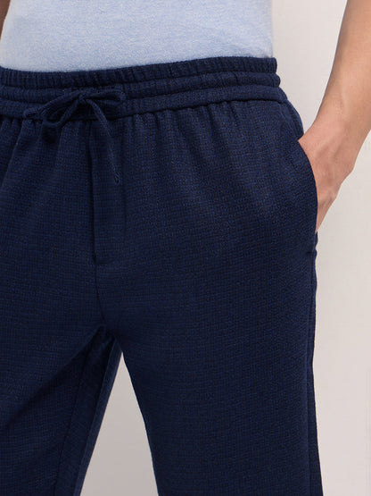 Men Solid Slim Fit Formal Trouser With Elastic Waistband TRO-ESPEN-BL