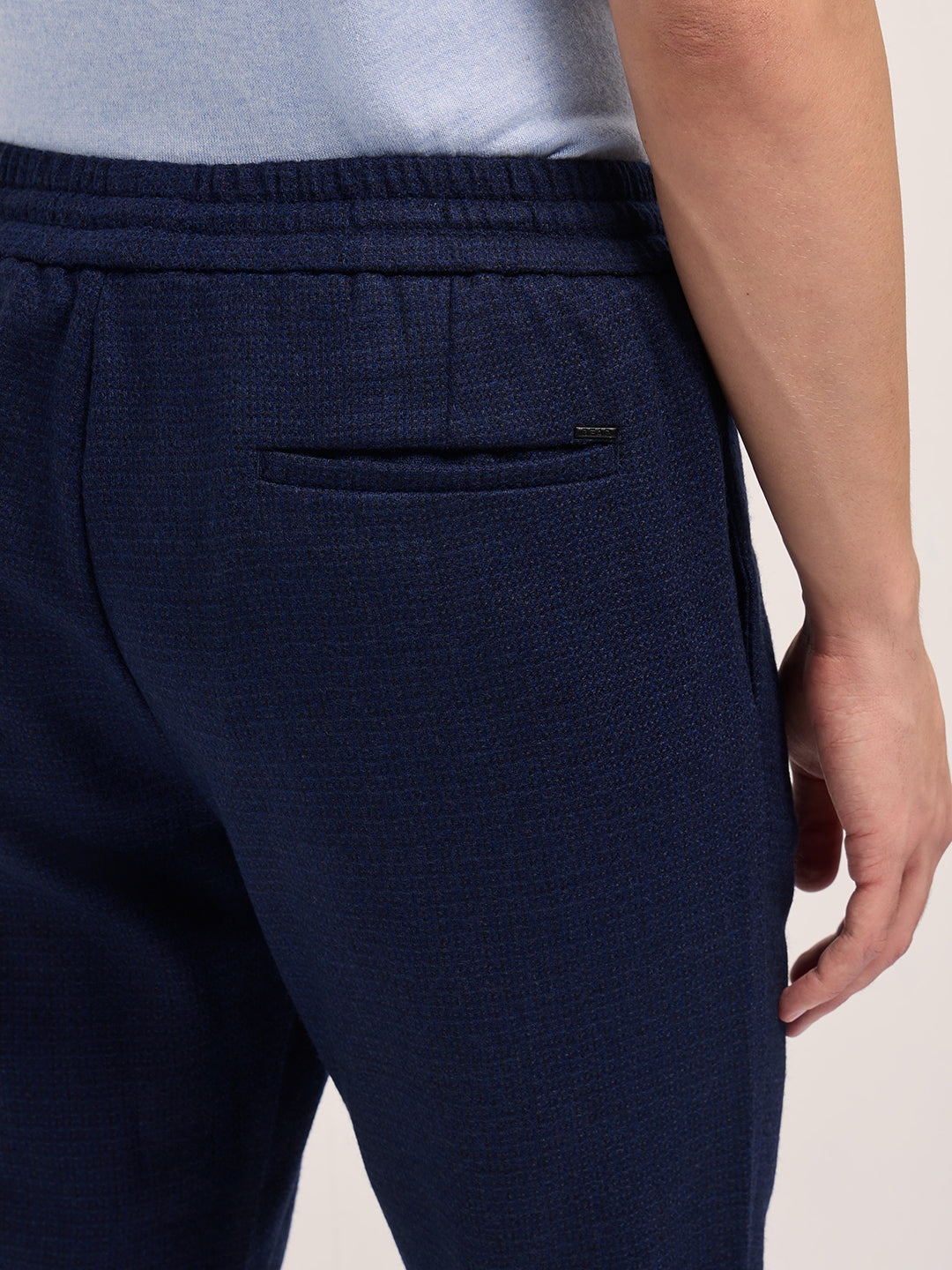 Men Solid Slim Fit Formal Trouser With Elastic Waistband TRO-ESPEN-BL