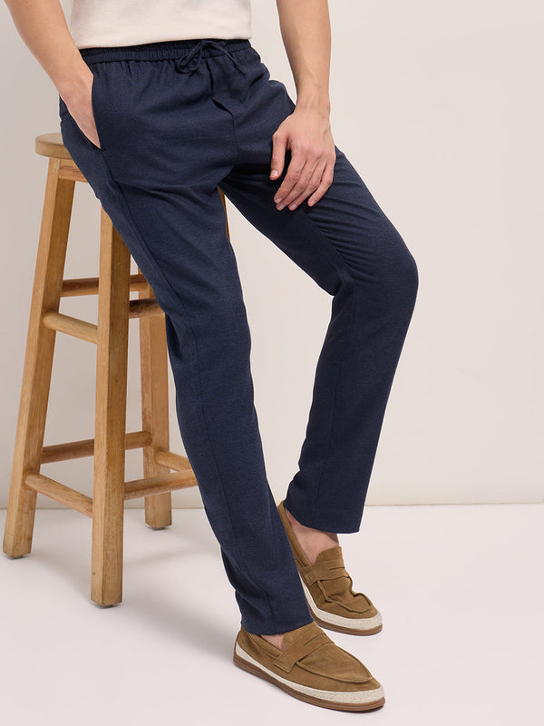 Men Solid Slim Fit Formal Trouser With Elastic Waistband TRO-JAXO-BL