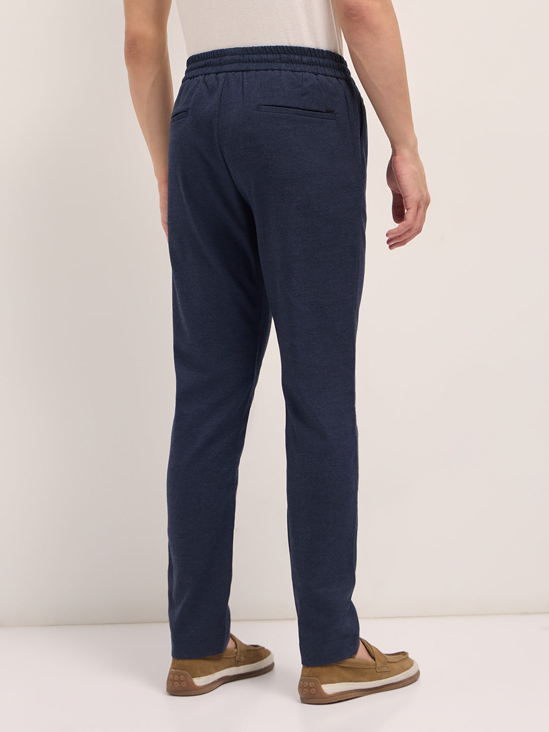 Men Solid Slim Fit Formal Trouser With Elastic Waistband TRO-JAXO-BL