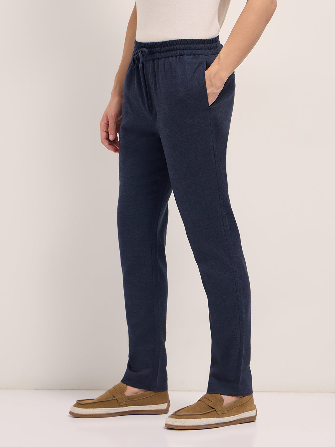 Men Solid Slim Fit Formal Trouser With Elastic Waistband TRO-JAXO-BL