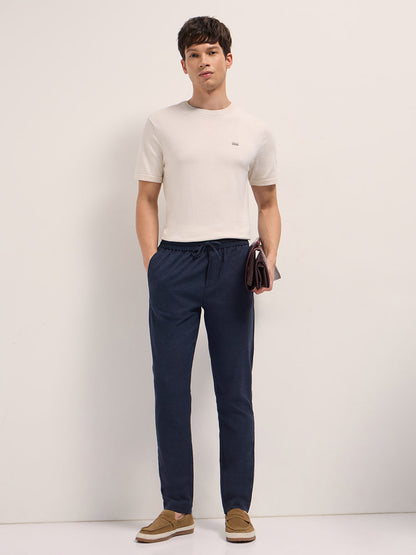 Men Solid Slim Fit Formal Trouser With Elastic Waistband TRO-JAXO-BL