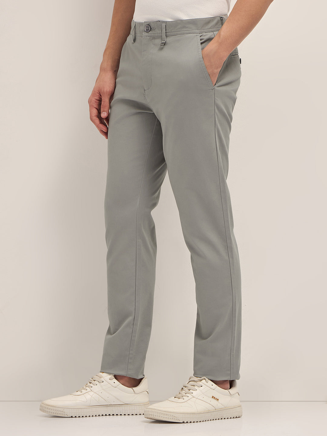 Men Solid Cotton Slim Fit Casual Trouser TRO-MANIL-GY