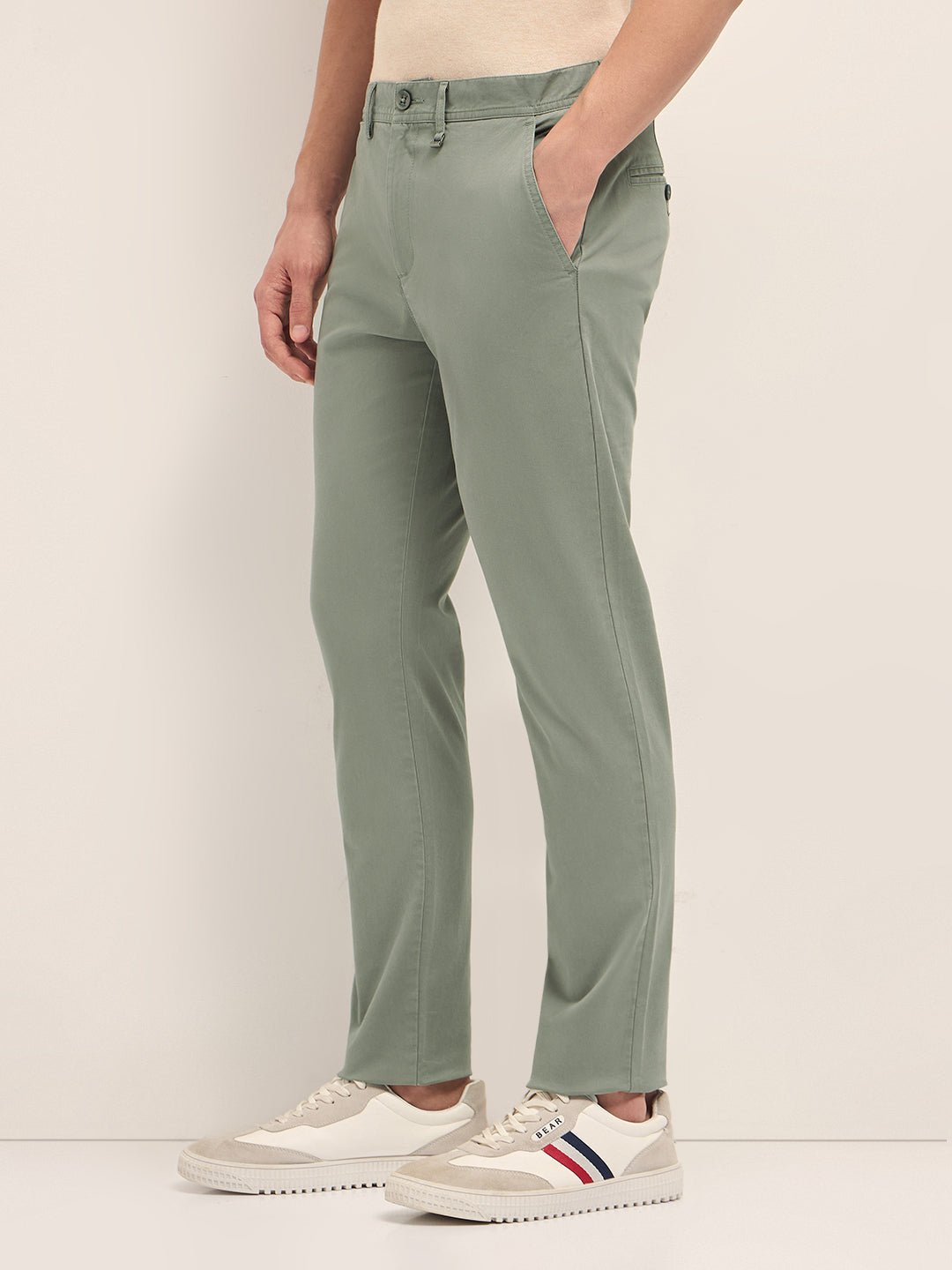 Men Solid Cotton Slim Fit Casual Trouser TRO-MILAR-GR