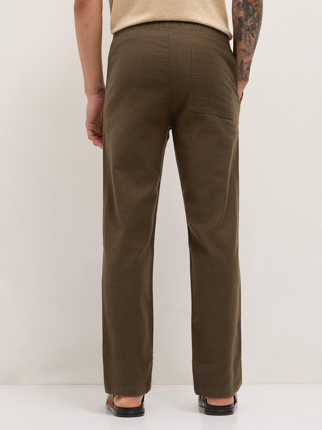 Men Solid Cotton Straight Fit Casual Trousers TRO-OSAKAY-BR