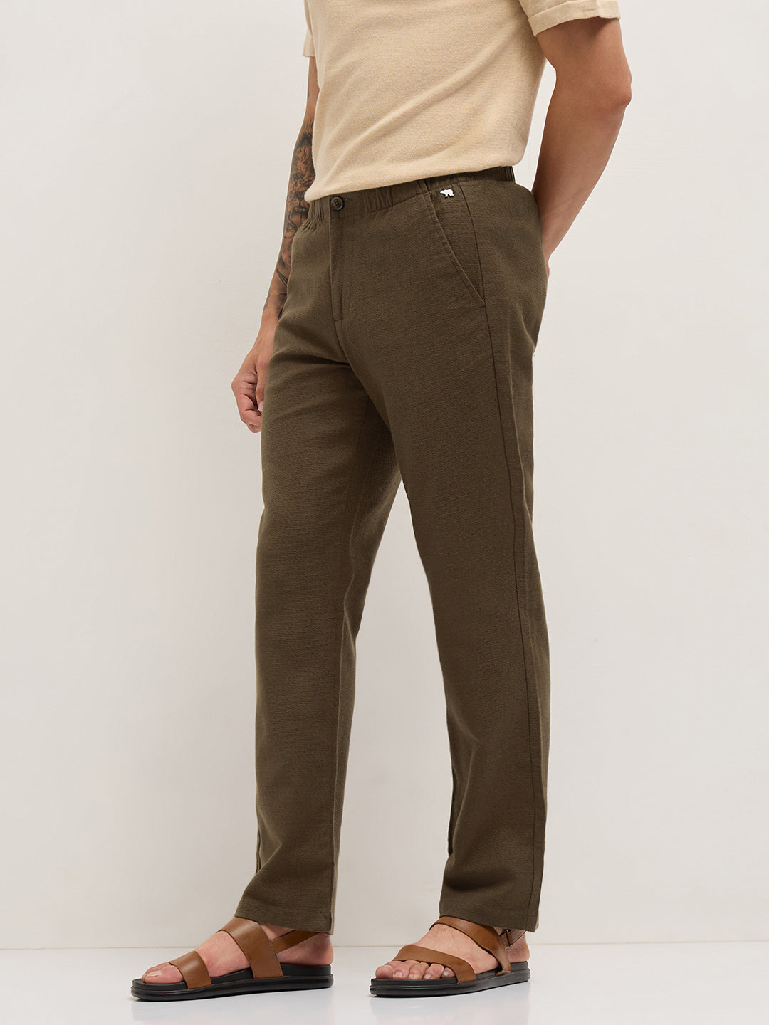 Men Solid Cotton Straight Fit Casual Trousers TRO-OSAKAY-BR