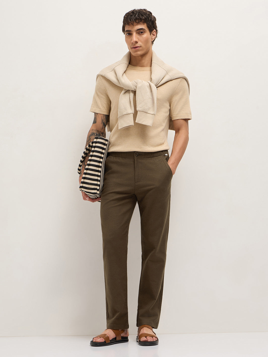 Men Solid Cotton Straight Fit Casual Trousers TRO-OSAKAY-BR