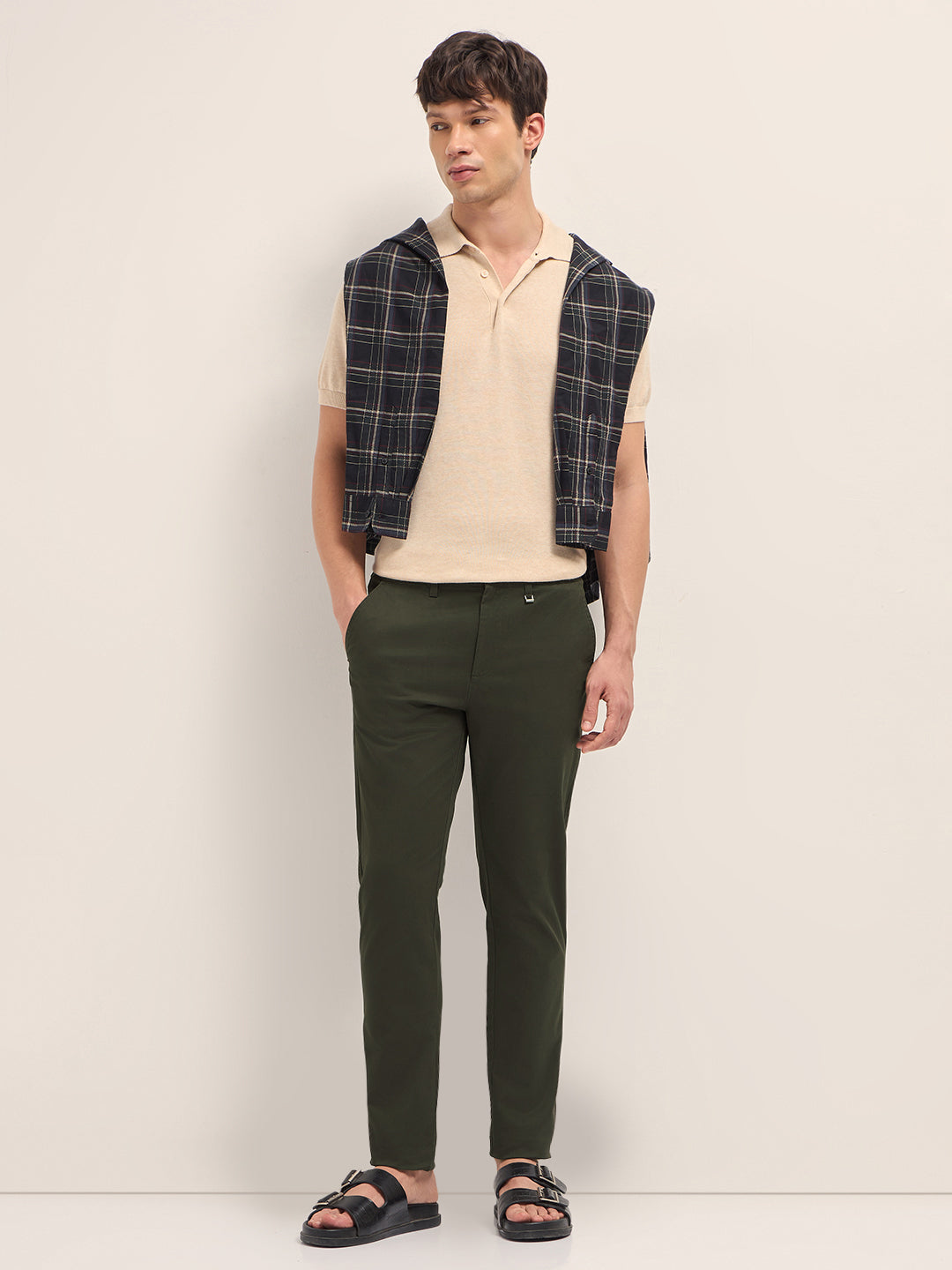 Men Solid Cotton Slim Fit Casual Trouser TRO-ROVIA-OL