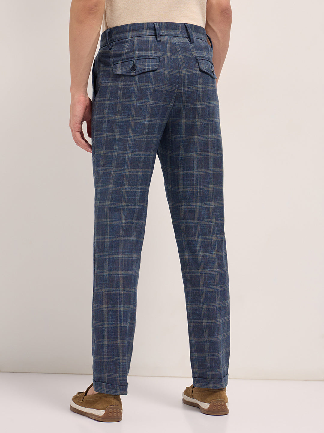 Men Checked Regular Fit Formal Trousers TRO-SEON-BL