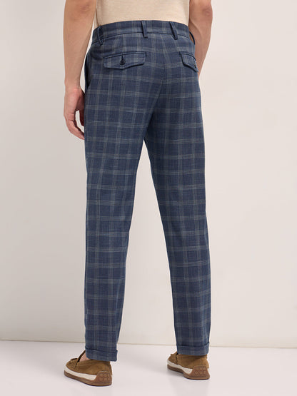 Men Checked Regular Fit Formal Trousers TRO-SEON-BL