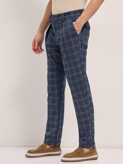 Men Checked Regular Fit Formal Trousers TRO-SEON-BL