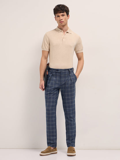 Men Checked Regular Fit Formal Trousers TRO-SEON-BL