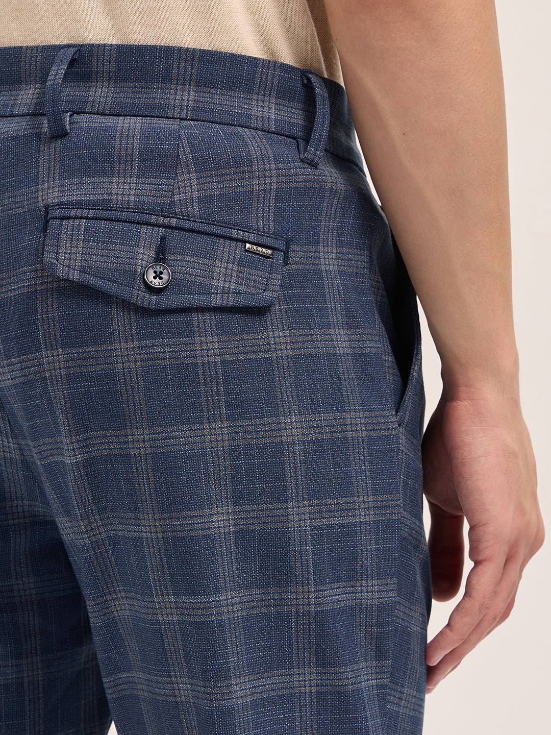 Men Checked Regular Fit Formal Trousers TRO-SEON-BL